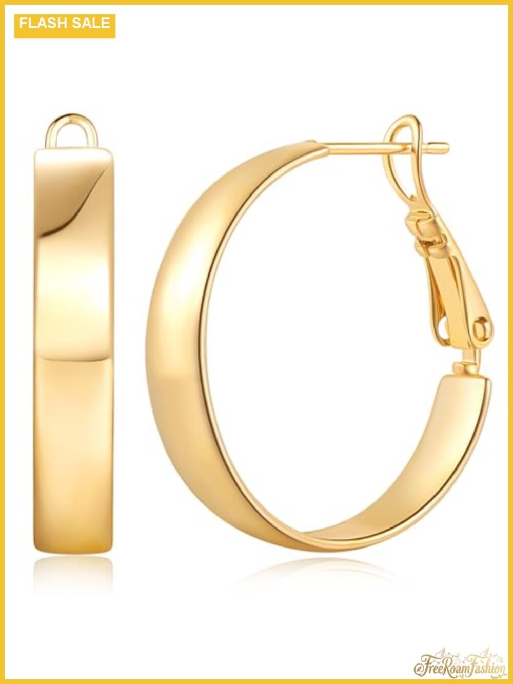 14k Gold Plated Square Edge Hoop Earrings Women Paddle Back Hypoallergenic